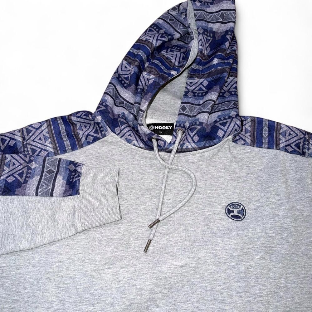 Hooey Gray w Purple Aztec Pattern Men's Pullover Hoodie XL Western Rodeo